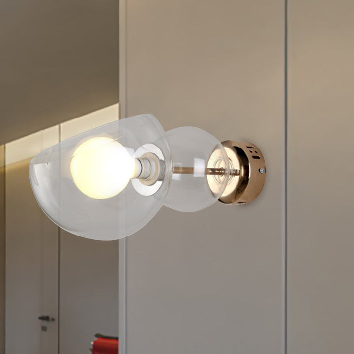 Lisslune | 1 Head Bedroom Wall Lamp Postmodern Brass Wall Lighting with Dome Clear/Amber Glass Shade