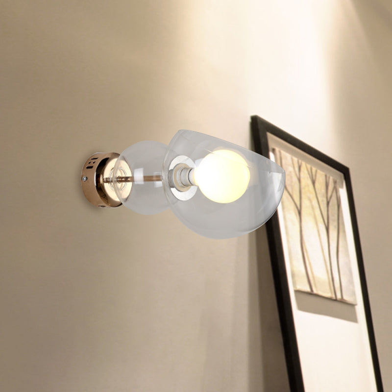 Lisslune | 1 Head Bedroom Wall Lamp Postmodern Brass Wall Lighting with Dome Clear/Amber Glass Shade