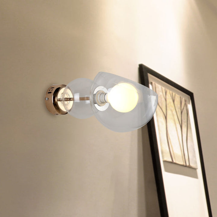 Lisslune | 1 Head Bedroom Wall Lamp Postmodern Brass Wall Lighting with Dome Clear/Amber Glass Shade