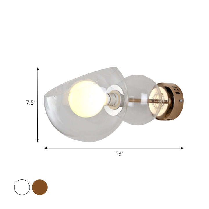 Lisslune | 1 Head Bedroom Wall Lamp Postmodern Brass Wall Lighting with Dome Clear/Amber Glass Shade
