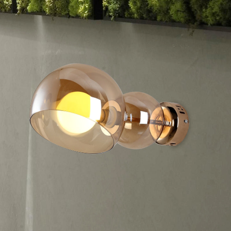 Lisslune | 1 Head Bedroom Wall Lamp Postmodern Brass Wall Lighting with Dome Clear/Amber Glass Shade