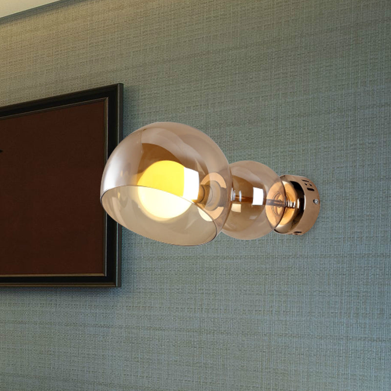 Lisslune | 1 Head Bedroom Wall Lamp Postmodern Brass Wall Lighting with Dome Clear/Amber Glass Shade