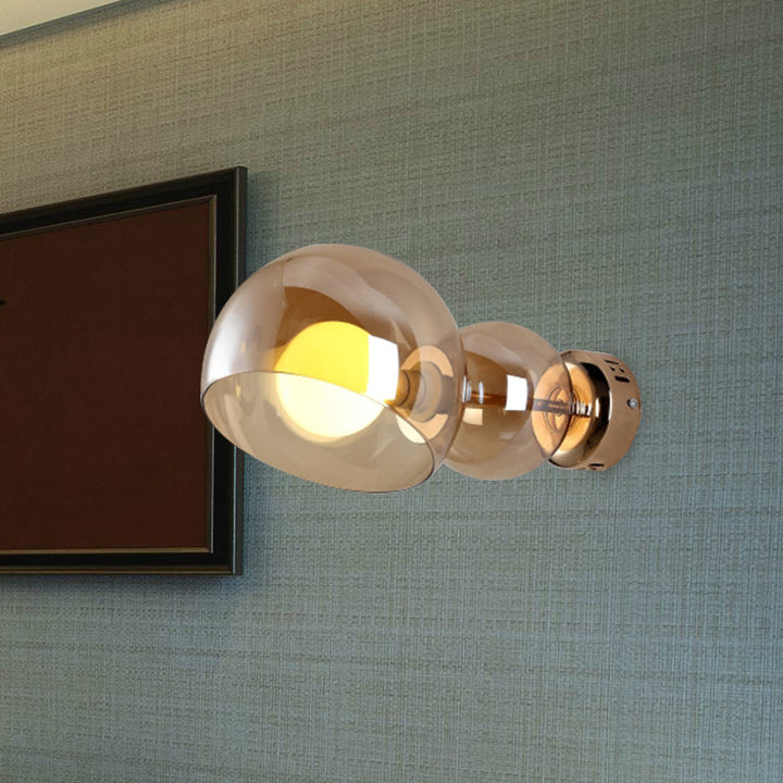 Lisslune | 1 Head Bedroom Wall Lamp Postmodern Brass Wall Lighting with Dome Clear/Amber Glass Shade