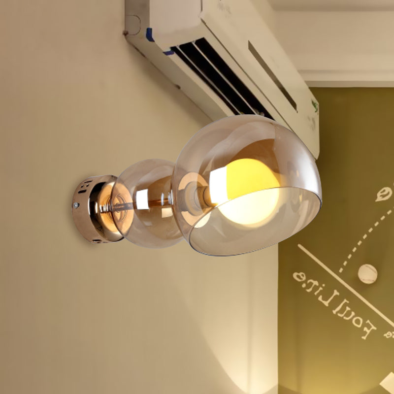 Lisslune | 1 Head Bedroom Wall Lamp Postmodern Brass Wall Lighting with Dome Clear/Amber Glass Shade
