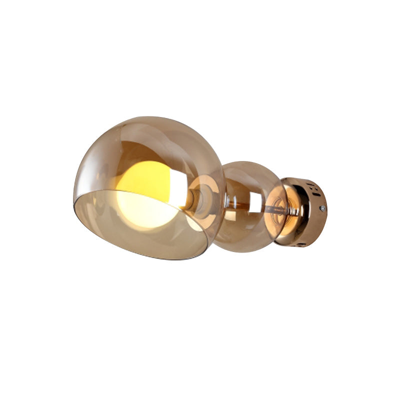 Lisslune | 1 Head Bedroom Wall Lamp Postmodern Brass Wall Lighting with Dome Clear/Amber Glass Shade