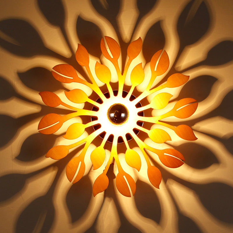 Lisslune | Wooden floral wall lamp wall light simple style 1 head beige wall light for bedroom