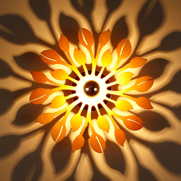 Lisslune | Wooden floral wall lamp wall light simple style 1 head beige wall light for bedroom