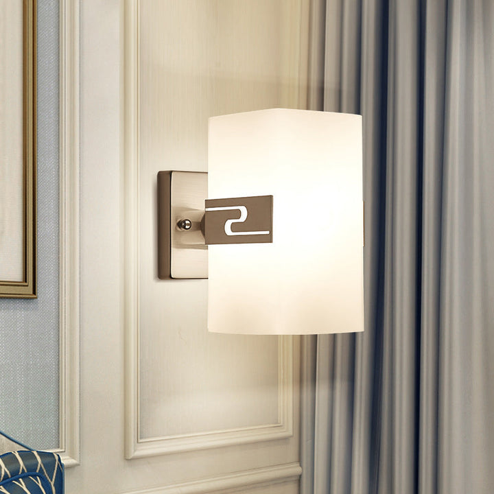 Lisslune | Nickel Cube Wall Mounted Lamp Modern 1-Light White Glass Wall Light for Hallway