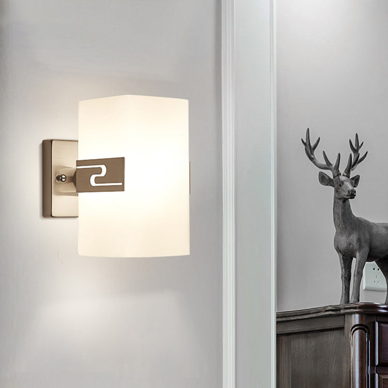 Lisslune | Nickel Cube Wall Mounted Lamp Modern 1-Light White Glass Wall Light for Hallway
