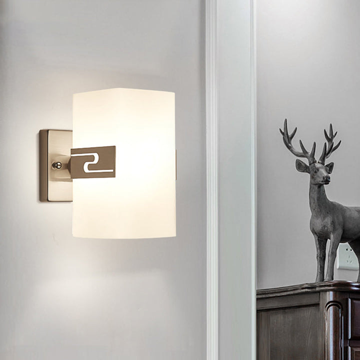 Lisslune | Nickel Cube Wall Mounted Lamp Modern 1-Light White Glass Wall Light for Hallway