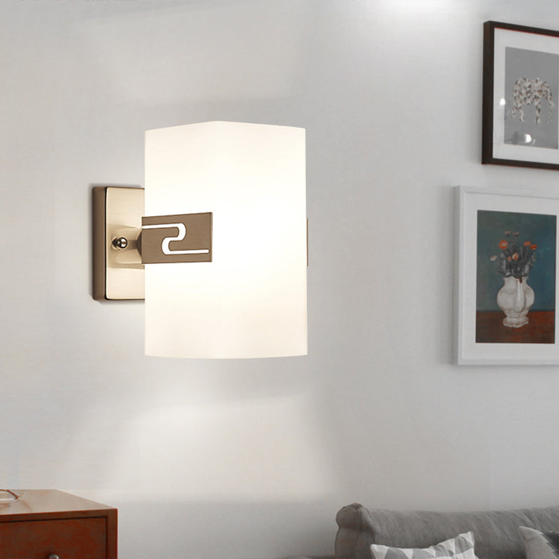 Lisslune | Nickel Cube Wall Mounted Lamp Modern 1-Light White Glass Wall Light for Hallway
