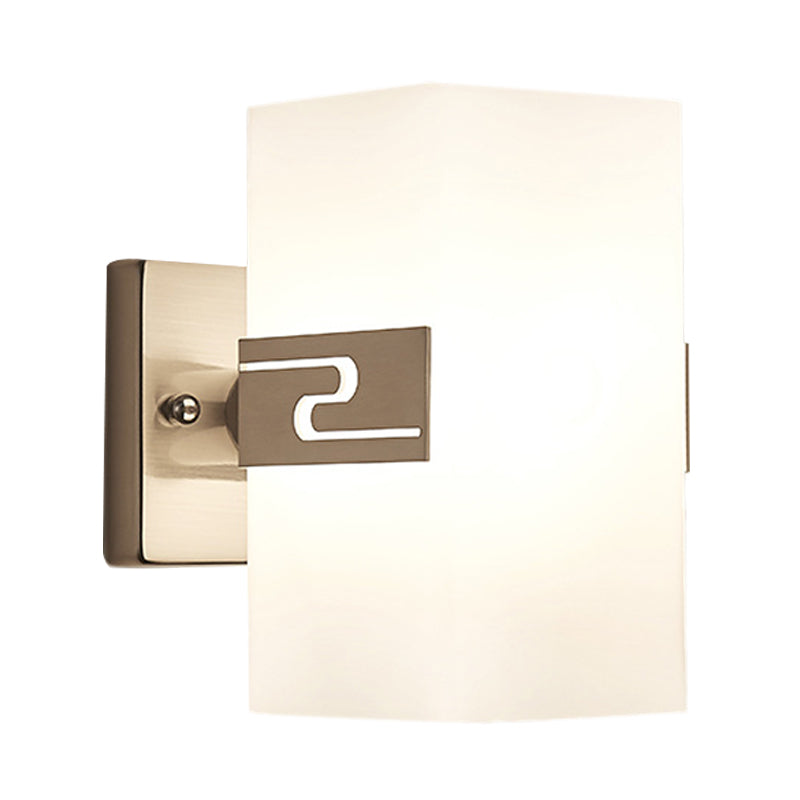Lisslune | Nickel Cube Wall Mounted Lamp Modern 1-Light White Glass Wall Light for Hallway