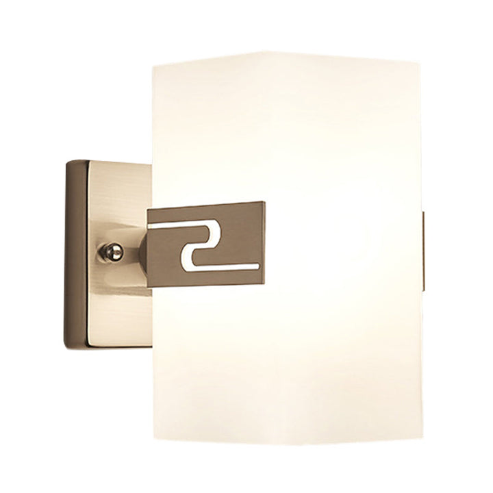 Lisslune | Nickel Cube Wall Mounted Lamp Modern 1-Light White Glass Wall Light for Hallway