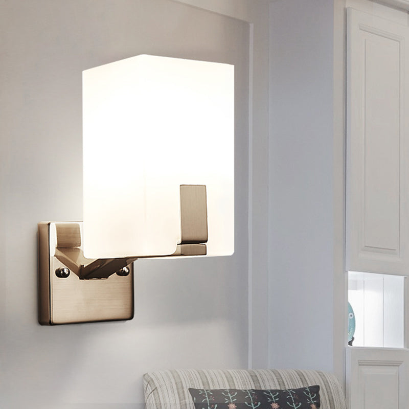 Lisslune | White Frosted Glass Cube Wall Light Modernism 1 Light Wall Lamp in Nickel
