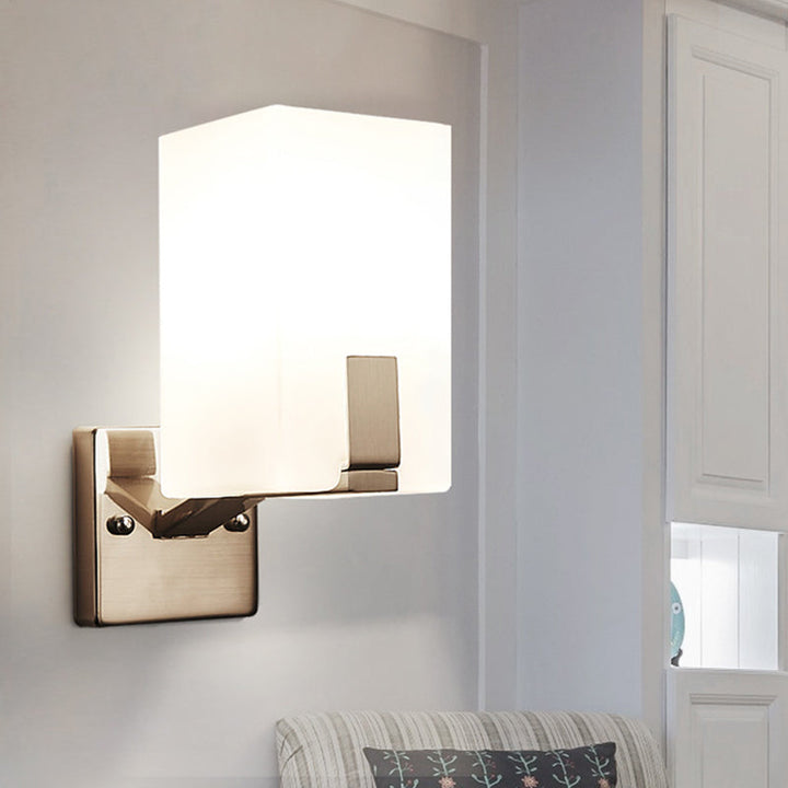Lisslune | White Frosted Glass Cube Wall Light Modernism 1 Light Wall Lamp in Nickel