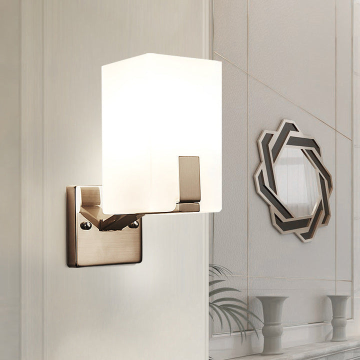 Lisslune | White Frosted Glass Cube Wall Light Modernism 1 Light Wall Lamp in Nickel