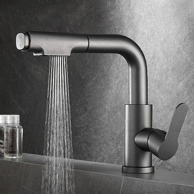 Lisslune | Modern Sink Faucet Pull-Out Lever Handle Brass Faucet Bathroom