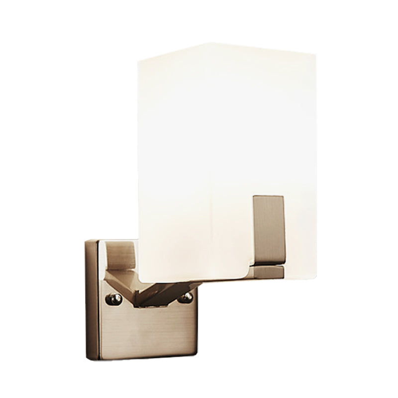Lisslune | White Frosted Glass Cube Wall Light Modernism 1 Light Wall Lamp in Nickel