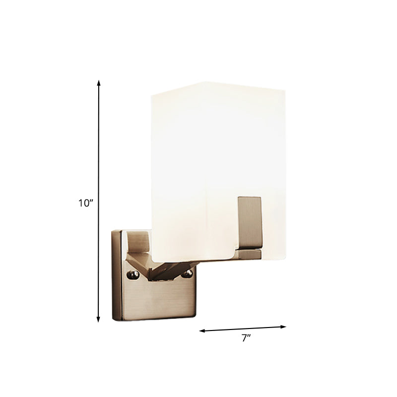 Lisslune | White Frosted Glass Cube Wall Light Modernism 1 Light Wall Lamp in Nickel