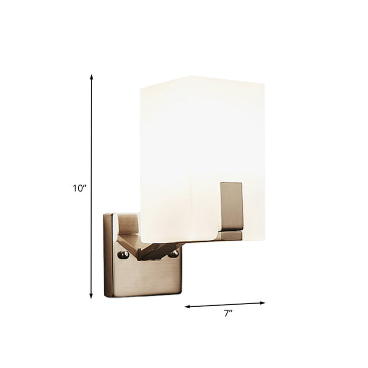 Lisslune | White Frosted Glass Cube Wall Light Modernism 1 Light Wall Lamp in Nickel