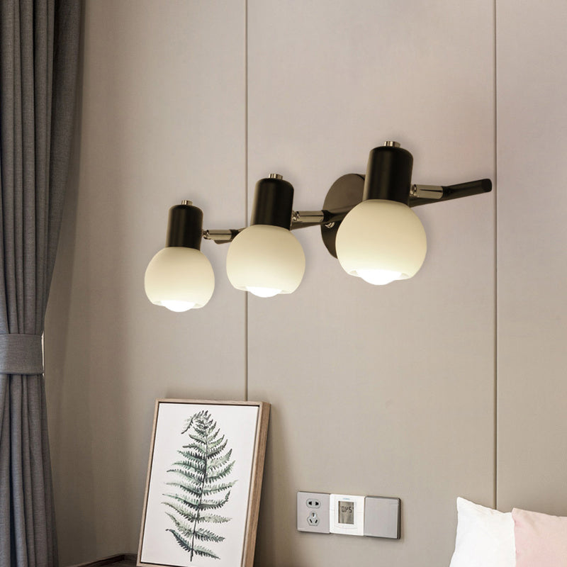 Lisslune | Modo Wall Light Minimalist Opal Glass 2/3 Bulb Office Wall Mounted Lamp in Black with Linear Design