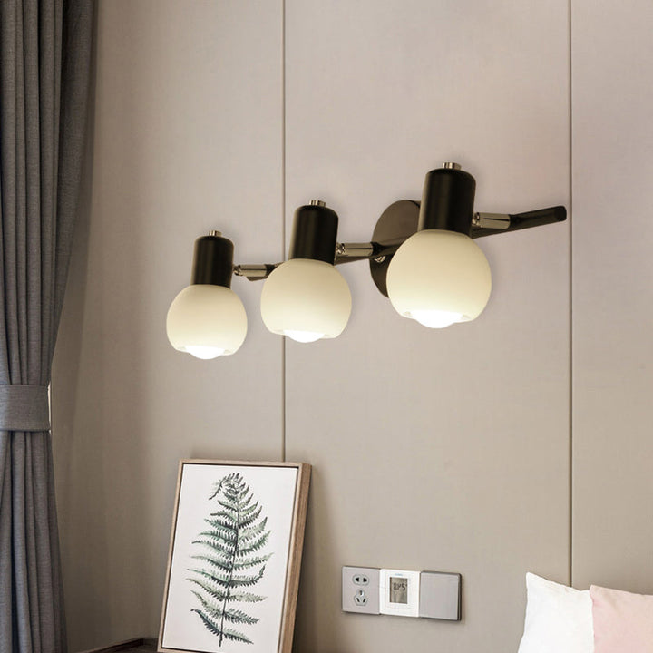 Lisslune | Modo Wall Light Minimalist Opal Glass 2/3 Bulb Office Wall Mounted Lamp in Black with Linear Design