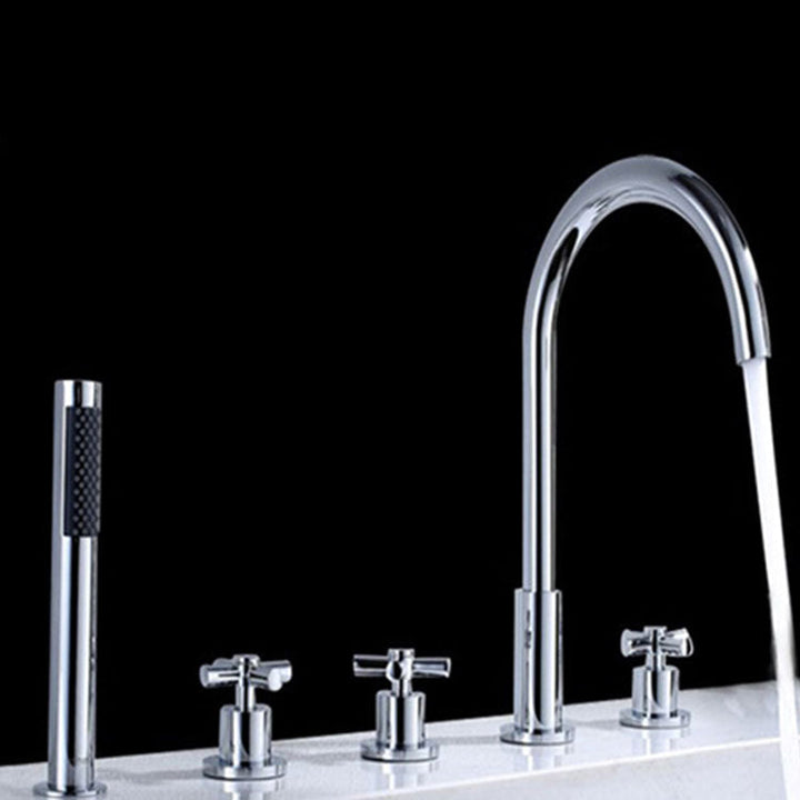 Lisslune | Contemporary Bathroom Faucet Deck Mount Copper Low Arc Swivel Roman Bathtub Faucet Set