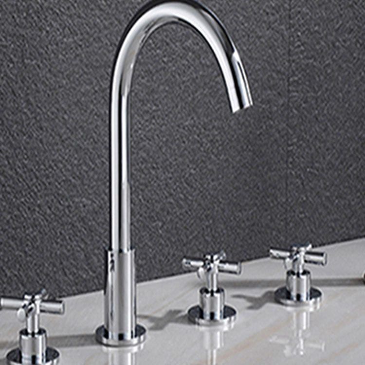 Lisslune | Contemporary Bathroom Faucet Deck Mount Copper Low Arc Swivel Roman Bathtub Faucet Set