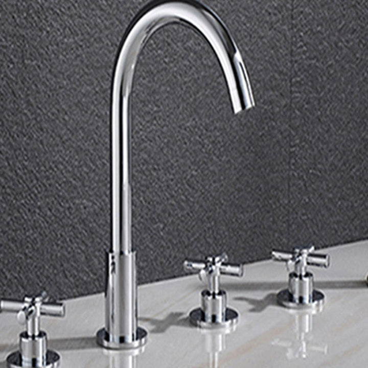 Lisslune | Contemporary Bathroom Faucet Deck Mount Copper Low Arc Swivel Roman Bathtub Faucet Set
