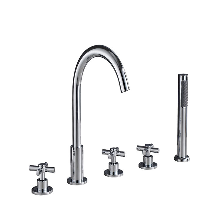 Lisslune | Contemporary Bathroom Faucet Deck Mount Copper Low Arc Swivel Roman Bathtub Faucet Set