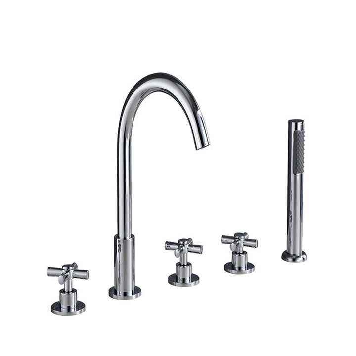 Lisslune | Contemporary Bathroom Faucet Deck Mount Copper Low Arc Swivel Roman Bathtub Faucet Set