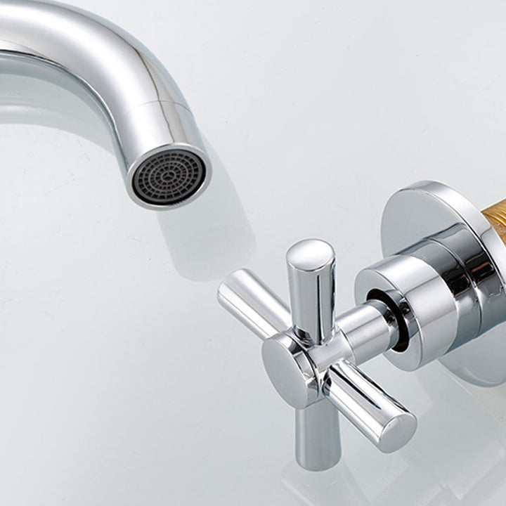 Lisslune | Contemporary Bathroom Faucet Deck Mount Copper Low Arc Swivel Roman Bathtub Faucet Set