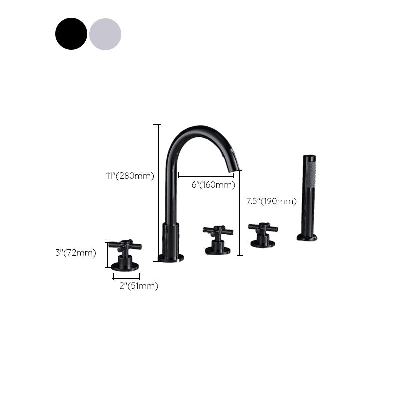 Lisslune | Contemporary Bathroom Faucet Deck Mount Copper Low Arc Swivel Roman Bathtub Faucet Set