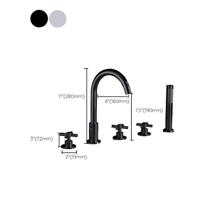 Lisslune | Contemporary Bathroom Faucet Deck Mount Copper Low Arc Swivel Roman Bathtub Faucet Set