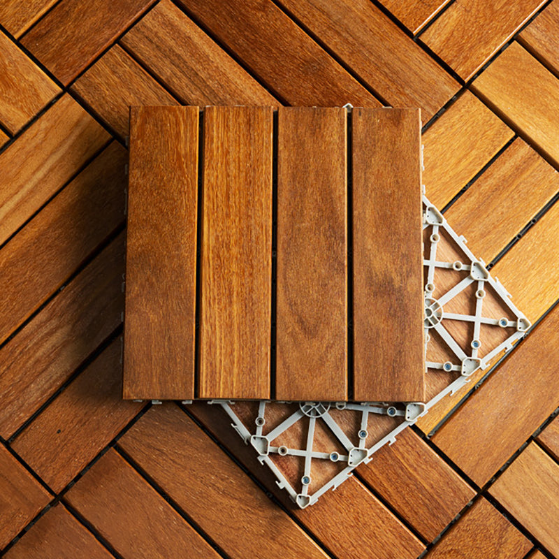 Lisslune | 4-Slat Wood Deck/Patio Floor Tiles Interlocking Installation Floor Tiles
