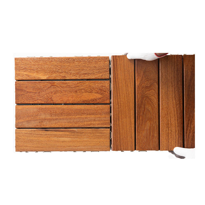 Lisslune | 4-Slat Wood Deck/Patio Floor Tiles Interlocking Installation Floor Tiles