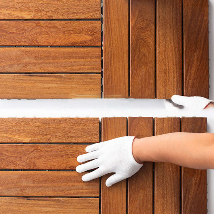 Lisslune | 4-Slat Wood Deck/Patio Floor Tiles Interlocking Installation Floor Tiles