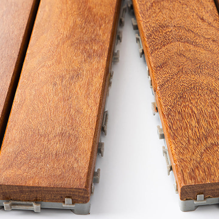 Lisslune | 4-Slat Wood Deck/Patio Floor Tiles Interlocking Installation Floor Tiles