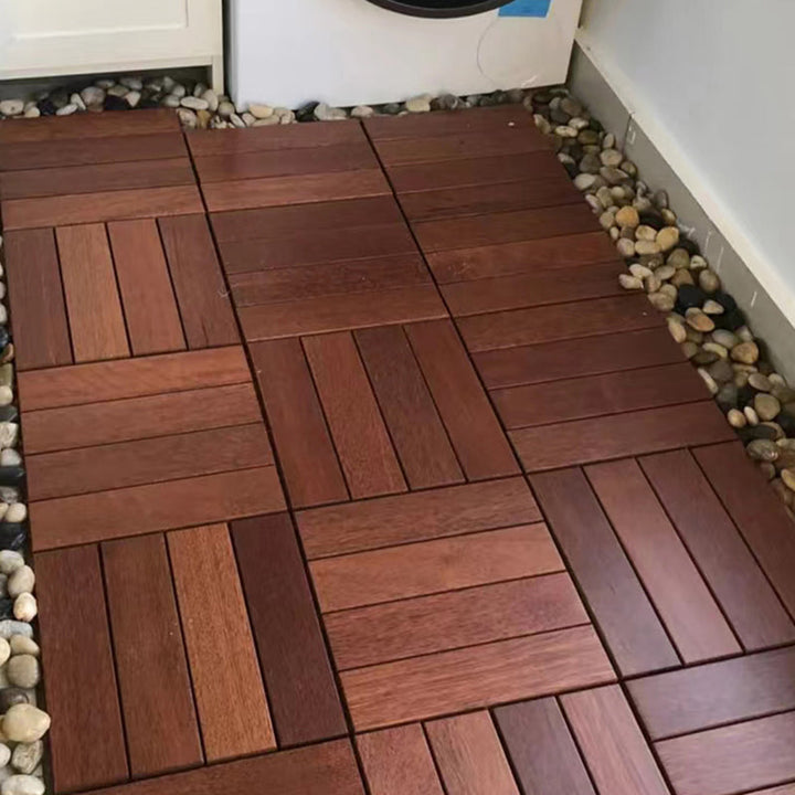 Lisslune | 4-Slat Wood Deck/Patio Floor Tiles Interlocking Installation Floor Tiles