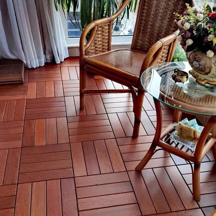 Lisslune | 4-Slat Wood Deck/Patio Floor Tiles Interlocking Installation Floor Tiles