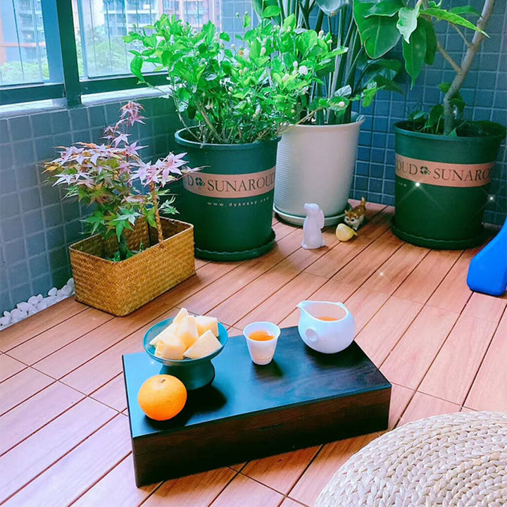 Lisslune | 4-Slat Wood Deck/Patio Floor Tiles Interlocking Installation Floor Tiles