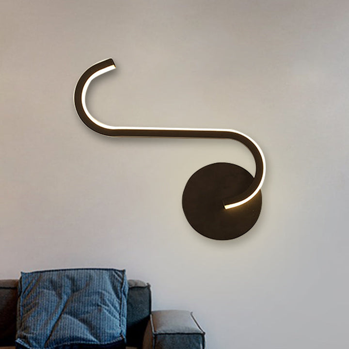 Lisslune | Hook-shaped Metal Wall Light Simple LED Black Wall Lamp in Warm/White Light for the Living Room