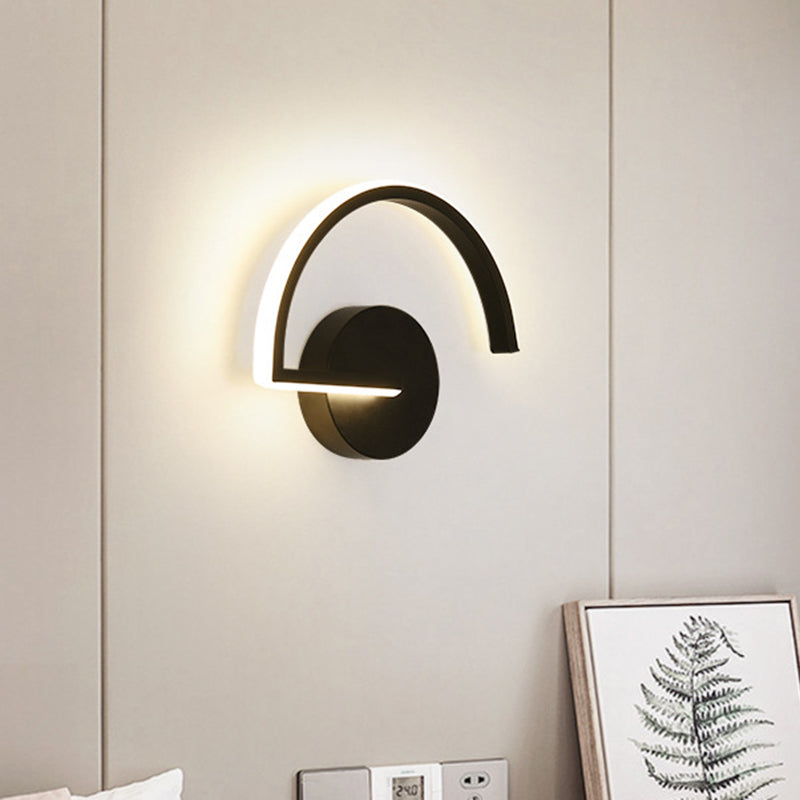 Lisslune | Black Half-Circle Wall Light Minimalist LED Iron Wall-Mounted Wall Light for Bedroom in Warm/White Light