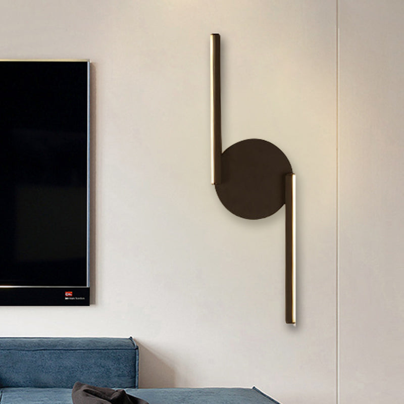 Lisslune | Double Line Wall Lighting Modern Iron LED Black Wall Mounted Light with Circular Wall Plate in Warm/White Light