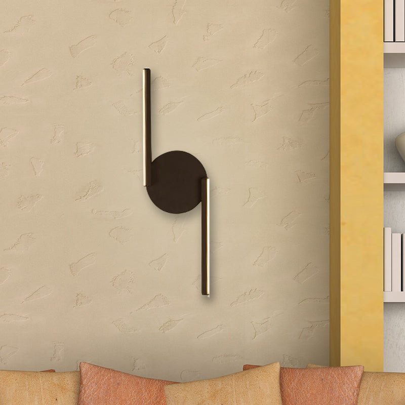 Lisslune | Double Line Wall Lighting Modern Iron LED Black Wall Mounted Light with Circular Wall Plate in Warm/White Light