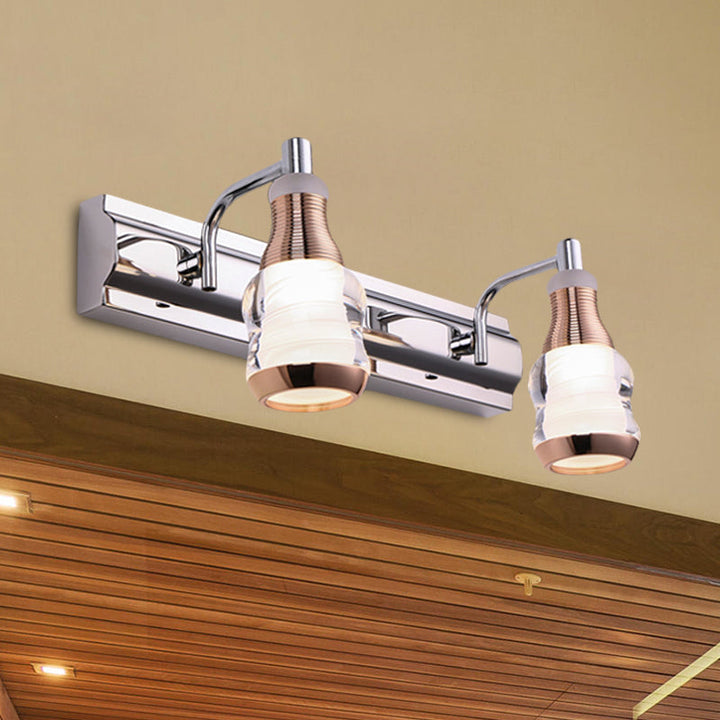 Lisslune | Linear Wall Lamp Vanity Modern Metal 2/3 Bulbs 12"/18" Long Chrome LED Wall Mounted Lamp in White/Warm Light