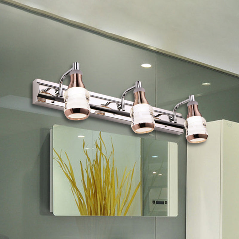 Lisslune | Linear Wall Lamp Vanity Modern Metal 2/3 Bulbs 12"/18" Long Chrome LED Wall Mounted Lamp in White/Warm Light
