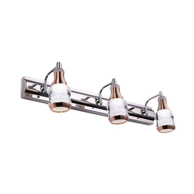 Lisslune | Linear Wall Lamp Vanity Modern Metal 2/3 Bulbs 12"/18" Long Chrome LED Wall Mounted Lamp in White/Warm Light