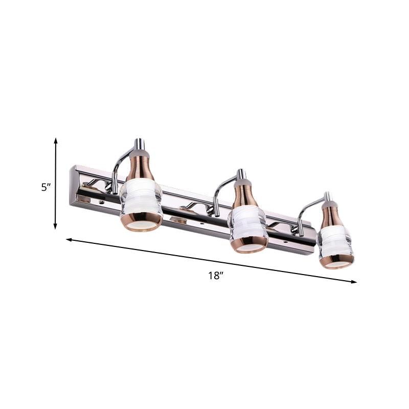 Lisslune | Linear Wall Lamp Vanity Modern Metal 2/3 Bulbs 12"/18" Long Chrome LED Wall Mounted Lamp in White/Warm Light