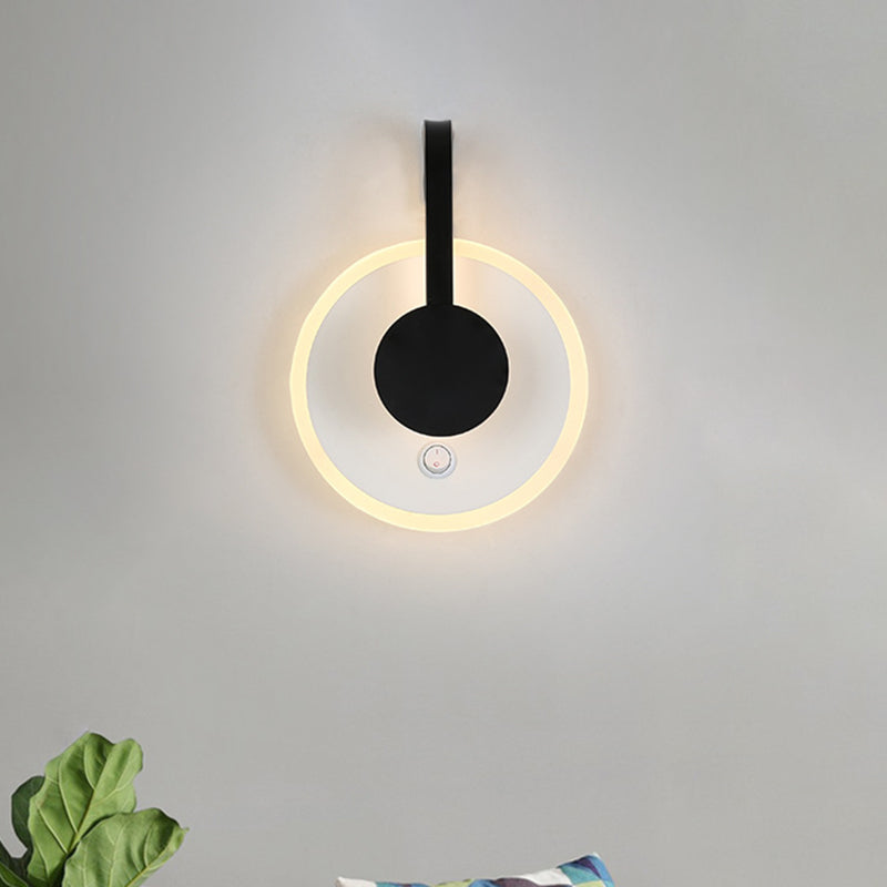 Lisslune | Round and curved wall lamp modern Nordic acrylic LED black wall light in warm/white light